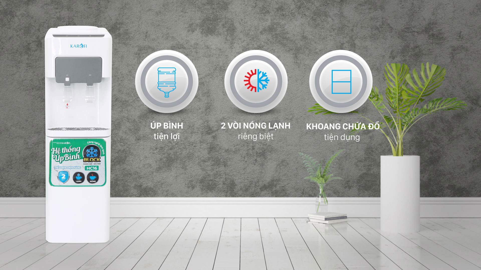 Cây nước nóng lạnh úp bình Karofi HC16